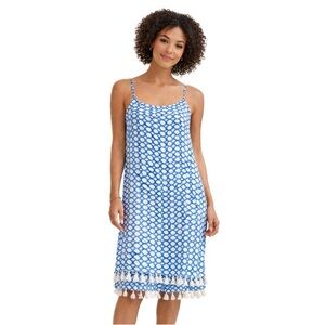 Nina Leonard,  Blue and White tiered shift dress, Size L